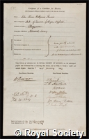 Haweis, John Oliver Willyams: certificate of candidature for election to the Royal Society