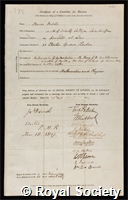 Webster, Thomas: certificate of election to the Royal Society