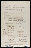 Maitland, John Gorham: certificate of election to the Royal Society