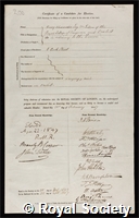 Alexander, Henry: certificate of election to the Royal Society