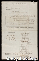 Farey, John: certificate of election to the Royal Society