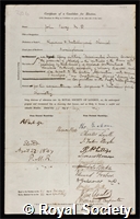 Percy, John: certificate of election to the Royal Society