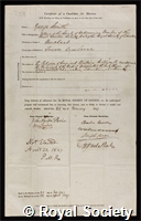 Smith, George: certificate of candidature for election to the Royal Society