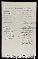 Milne-Edwards, Henri: certificate of election to the Royal Society