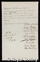 Ritter, Karl: certificate of election to the Royal Society