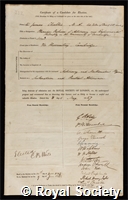 Challis, James: certificate of election to the Royal Society