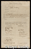 Clerk, Henry: certificate of election to the Royal Society