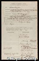 Fergusson, Sir William: certificate of election to the Royal Society