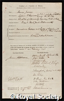 James, Sir Henry: certificate of election to the Royal Society