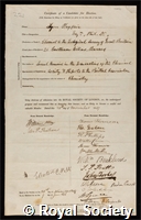 Playfair, Lyon, 1st Baron Playfair: certificate of election to the Royal Society