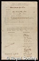 Porrett, Robert: certificate of election to the Royal Society