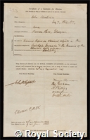Stenhouse, John: certificate of election to the Royal Society
