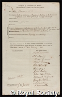 Thomson, Allen: certificate of election to the Royal Society