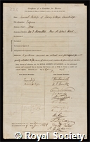 Phillips, Samuel: certificate of candidature for election to the Royal Society
