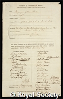 Brodie, Sir Benjamin Collins: certificate of election to the Royal Society
