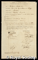 Lassell, William: certificate of election to the Royal Society