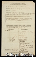 Ibbetson, Levett Landon Boscawen: certificate of election to the Royal Society