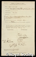 Joule, James Prescott: certificate of election to the Royal Society