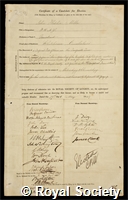 Miller, John Fletcher: certificate of election to the Royal Society
