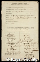 Rawlinson, Sir Henry Creswicke: certificate of election to the Royal Society