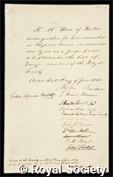 Dove, Heinrich Wilhelm: certificate of election to the Royal Society