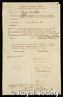 Beck, Thomas Snow: certificate of election to the Royal Society