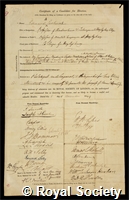 Eastwick, Edward Backhouse: certificate of election to the Royal Society