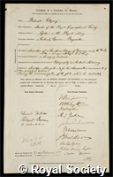 Fitzroy, Robert: certificate of election to the Royal Society