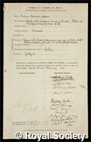 Logan, Sir William Edmond: certificate of election to the Royal Society