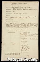 Stokes, Sir George Gabriel: certificate of election to the Royal Society