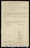 Thomson, William, Baron Kelvin of Largs: certificate of election to the Royal Society