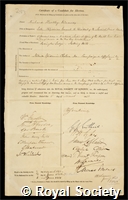 Hartley-Kennedy, Richard: certificate of election to the Royal Society