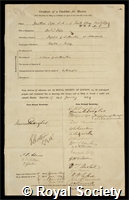 Cape, Jonathan: certificate of election to the Royal Society