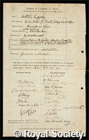 Cayley, Arthur: certificate of election to the Royal Society