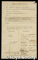 Harding, Wyndham: certificate of election to the Royal Society