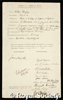 Henfrey, Arthur: certificate of election to the Royal Society