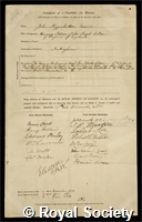 Higginbottom, John: certificate of election to the Royal Society
