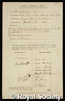 Price, Bartholomew: certificate of election to the Royal Society