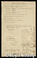 Ward, Nathaniel Bagshaw: certificate of election to the Royal Society