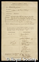 Younghusband, Charles Wright: certificate of election to the Royal Society