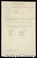 Griffith, John: certificate of election to the Royal Society