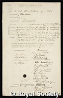 Macandrew, Robert: certificate of election to the Royal Society