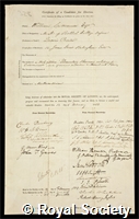 Spottiswoode, William: certificate of election to the Royal Society