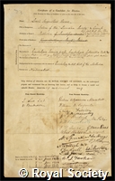 Reeve, Lovell Augustus: certificate of election to the Royal Society
