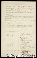 Brayley, Edward William: certificate of election to the Royal Society