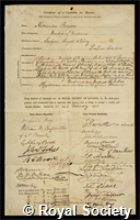 Bryson, Alexander: certificate of election to the Royal Society