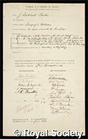 Clarke, Jacob Augustus Lockhart: certificate of election to the Royal Society
