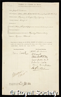 Dickinson, Joseph: certificate of election to the Royal Society