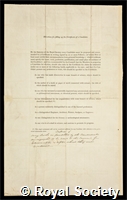 Dickinson, Joseph: certificate of election to the Royal Society