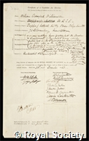 Williamson, William Crawford: certificate of election to the Royal Society
